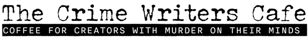Logo for 'The Crime Writers Cafe' with tagline on a white background